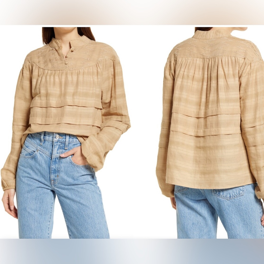 One Teaspoon Natural Desert Angel Tiered Long Sleeve Blouse